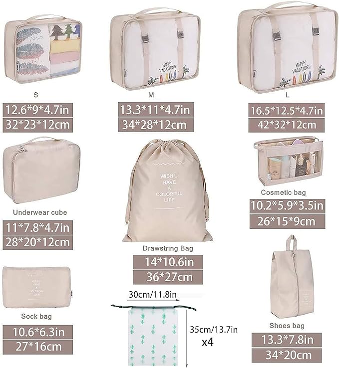 A Organizadores de Viaje para Maletas,12 en 1 Set de Organizador de Equipaje,Impermeable Organizador de Maleta, para Ropa Zapatos, Cosméticos de bolsas organizadoras de viaje.