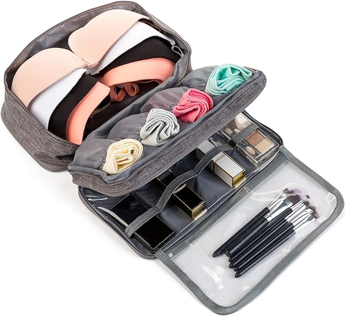 A Organizador Viaje Ropa Acabado Bolsa - Ropa interior Bolsas de almacenamiento de sujetadores, para ropa interior, sostenes, calcetines, pañuelos (Gris)
