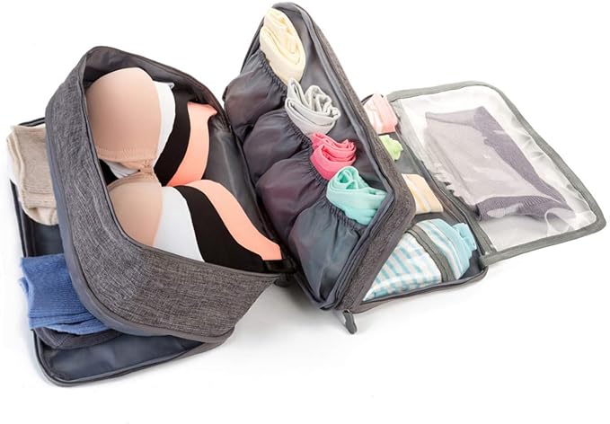 A Organizador Viaje Ropa Acabado Bolsa - Ropa interior Bolsas de almacenamiento de sujetadores, para ropa interior, sostenes, calcetines, pañuelos (Gris)