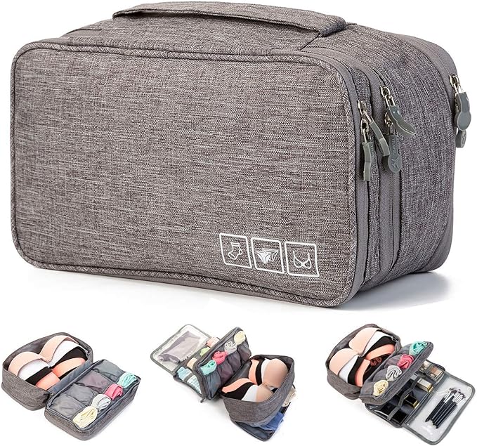 A Organizador Viaje Ropa Acabado Bolsa - Ropa interior Bolsas de almacenamiento de sujetadores, para ropa interior, sostenes, calcetines, pañuelos (Gris)