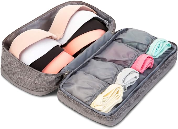 A Organizador Viaje Ropa Acabado Bolsa - Ropa interior Bolsas de almacenamiento de sujetadores, para ropa interior, sostenes, calcetines, pañuelos (Gris)
