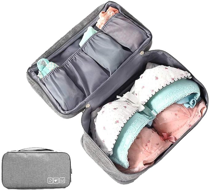 A Organizador Viaje Ropa Acabado Bolsa - Ropa interior Bolsas de almacenamiento de sujetadores, para ropa interior, sostenes, calcetines, pañuelos (Gris)
