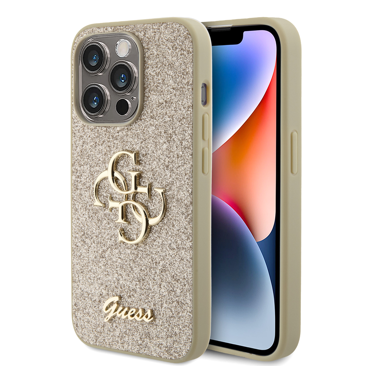Funda Guess Brillos Logo 4G Para iPhone 15 Pro Dorado