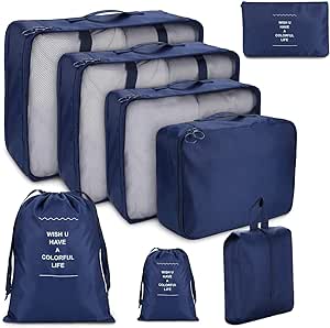 A Organizadores de Viaje para Maletas, Bolsas de Equipaje Impermeable Cubos Embalaje de Viaje Bolsas de Almacenamiento para Ropa Zapatos, Cosméticos Accesorios (Azul oscuro)