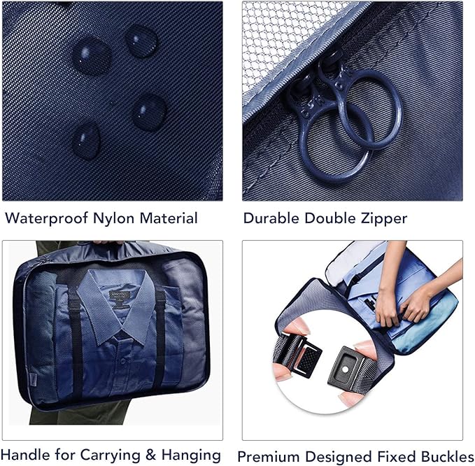 A Organizadores de Viaje para Maletas, Bolsas de Equipaje Impermeable Cubos Embalaje de Viaje Bolsas de Almacenamiento para Ropa Zapatos, Cosméticos Accesorios (Azul oscuro)