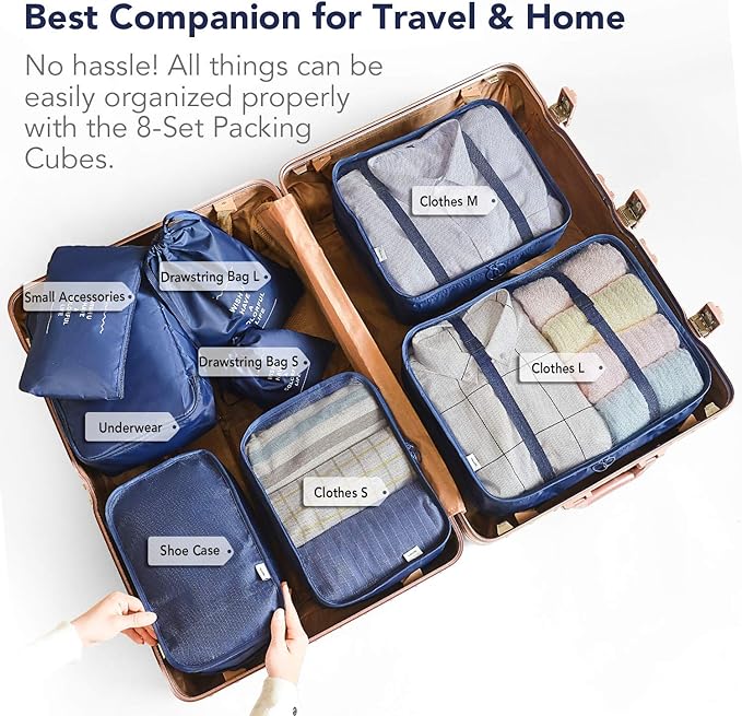 A Organizadores de Viaje para Maletas, Bolsas de Equipaje Impermeable Cubos Embalaje de Viaje Bolsas de Almacenamiento para Ropa Zapatos, Cosméticos Accesorios (Azul oscuro)
