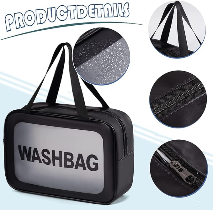 A Bolsa de Cosméticos Transparente para Hombres y Mujeres Bolsa de Viaje Bolsa de Almacenamiento Impermeable Baño de Gimnasio Negro de Gran Capacidad（black）