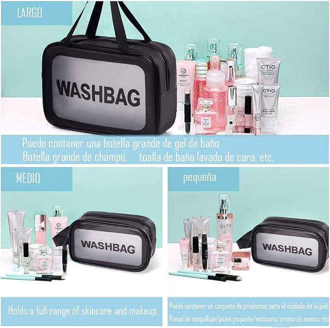 A Bolsa de Cosméticos Transparente para Hombres y Mujeres Bolsa de Viaje Bolsa de Almacenamiento Impermeable Baño de Gimnasio Negro de Gran Capacidad（black）