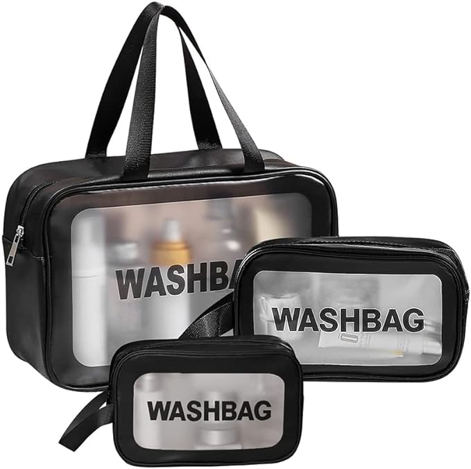 A Bolsa de Cosméticos Transparente para Hombres y Mujeres Bolsa de Viaje Bolsa de Almacenamiento Impermeable Baño de Gimnasio Negro de Gran Capacidad（black）
