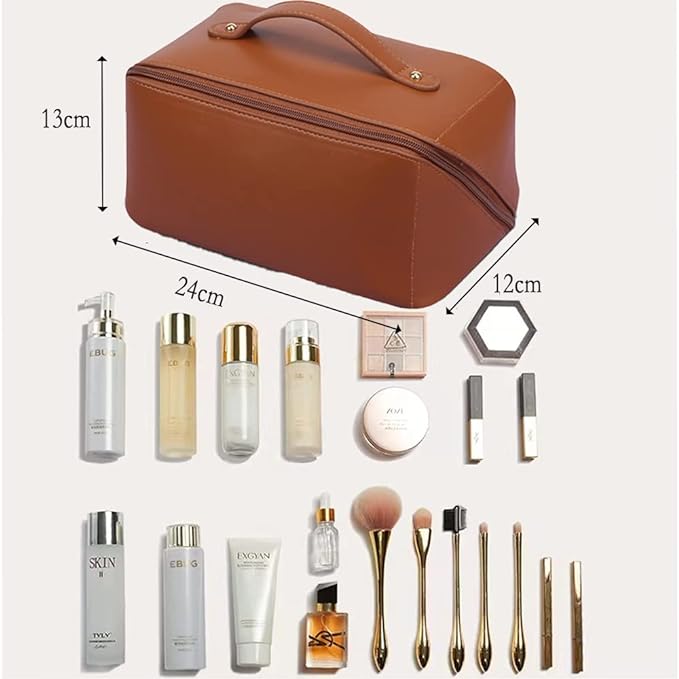 A Lumbor37 Neceser, Bolsa de Aseo de Viaje, Neceser Organizador de Viaje para Hombre y Mujer Bolsa Organizadora de PU Impermeable para Accesorios de Viaje Lavado, Afeitado y Maquillaje (Marrón)