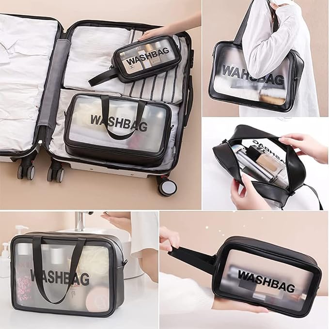 A Bolsa de Cosméticos Transparente para Hombres y Mujeres Bolsa de Viaje Bolsa de Almacenamiento Impermeable Baño de Gimnasio Negro de Gran Capacidad（black）