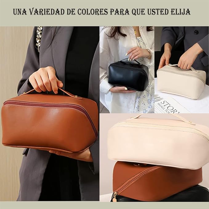 A Lumbor37 Neceser, Bolsa de Aseo de Viaje, Neceser Organizador de Viaje para Hombre y Mujer Bolsa Organizadora de PU Impermeable para Accesorios de Viaje Lavado, Afeitado y Maquillaje (Marrón)