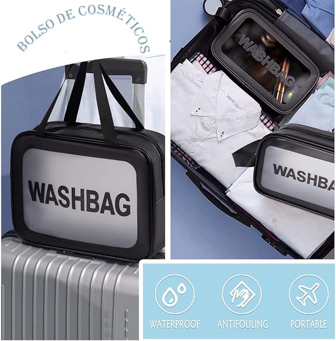 A Bolsa de Cosméticos Transparente para Hombres y Mujeres Bolsa de Viaje Bolsa de Almacenamiento Impermeable Baño de Gimnasio Negro de Gran Capacidad（black）