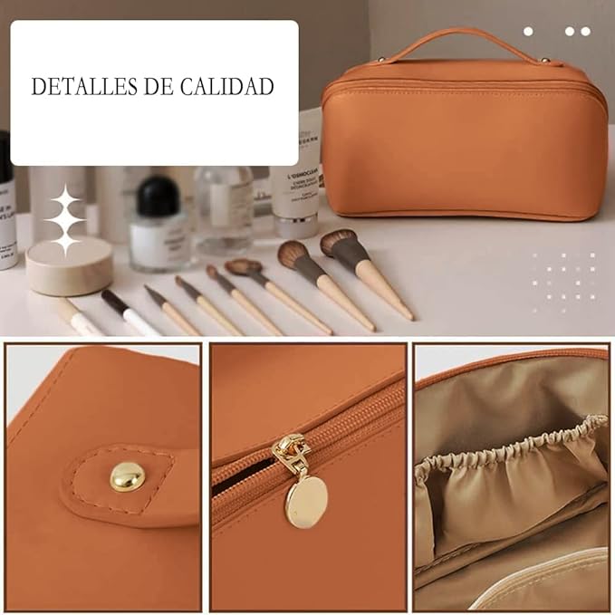 A Lumbor37 Neceser, Bolsa de Aseo de Viaje, Neceser Organizador de Viaje para Hombre y Mujer Bolsa Organizadora de PU Impermeable para Accesorios de Viaje Lavado, Afeitado y Maquillaje (Marrón)