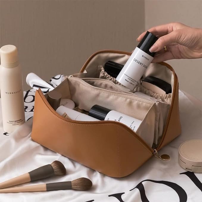 A Lumbor37 Neceser, Bolsa de Aseo de Viaje, Neceser Organizador de Viaje para Hombre y Mujer Bolsa Organizadora de PU Impermeable para Accesorios de Viaje Lavado, Afeitado y Maquillaje (Marrón)