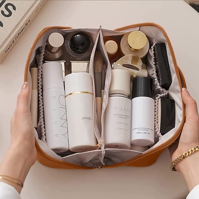 A Lumbor37 Neceser, Bolsa de Aseo de Viaje, Neceser Organizador de Viaje para Hombre y Mujer Bolsa Organizadora de PU Impermeable para Accesorios de Viaje Lavado, Afeitado y Maquillaje (Marrón)