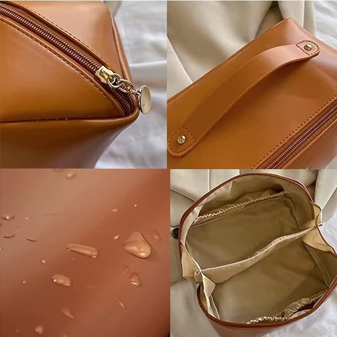 A Lumbor37 Neceser, Bolsa de Aseo de Viaje, Neceser Organizador de Viaje para Hombre y Mujer Bolsa Organizadora de PU Impermeable para Accesorios de Viaje Lavado, Afeitado y Maquillaje (Marrón)