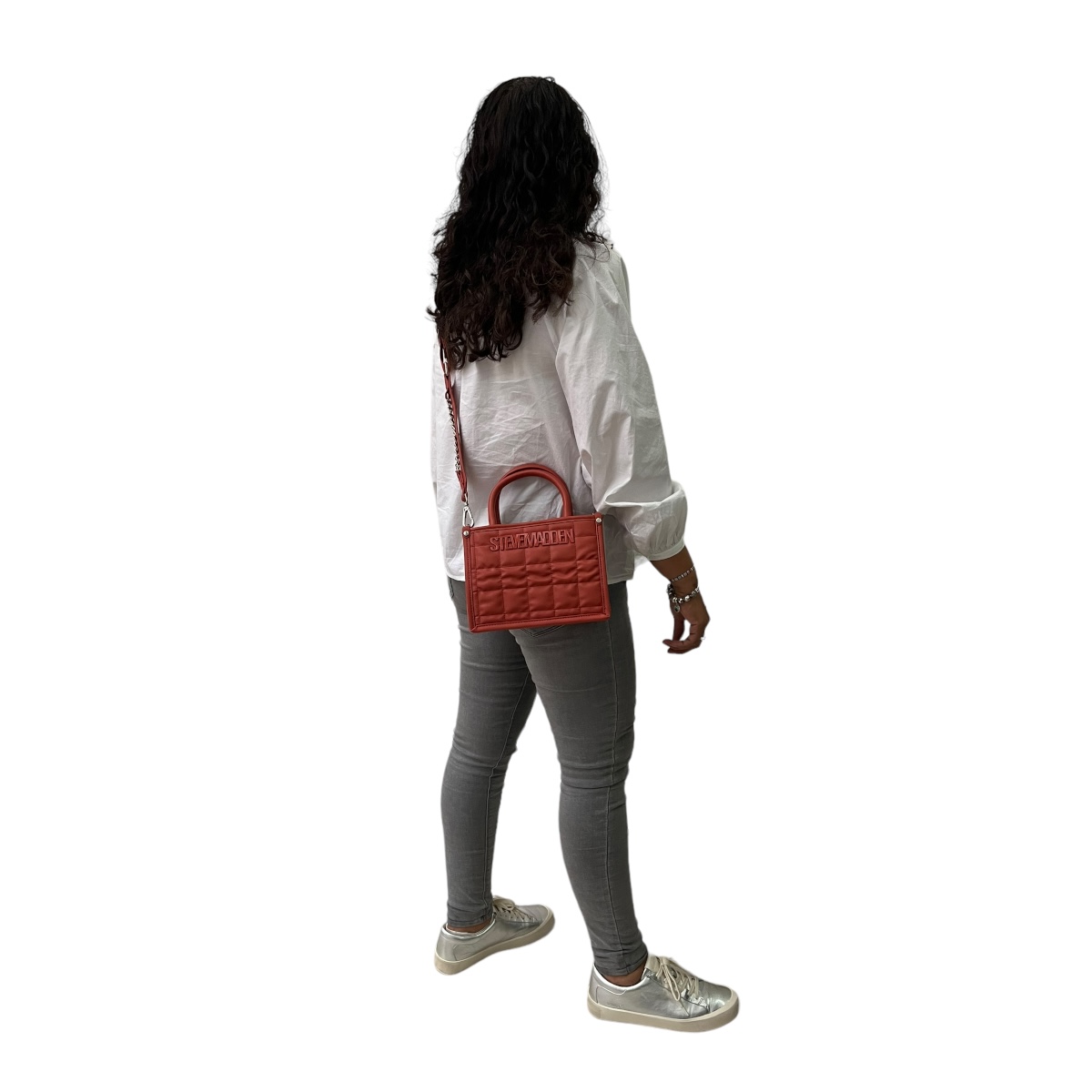 Bolsa Steve Madden Mini Tote Bniko Squares Rust Naranja