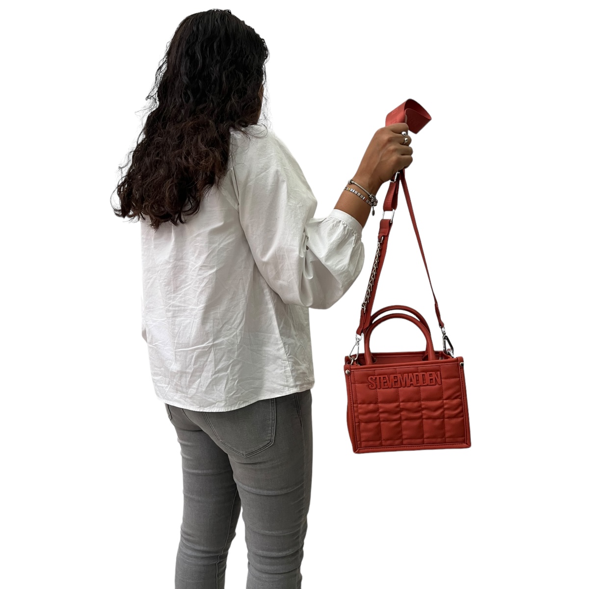 Bolsa Steve Madden Mini Tote Bniko Squares Rust Naranja