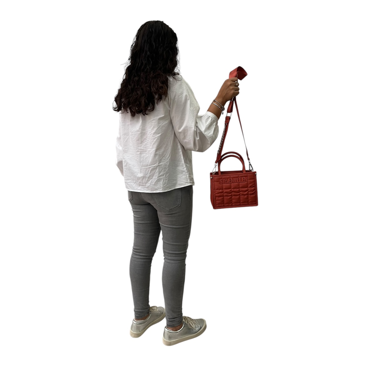 Bolsa Steve Madden Mini Tote Bniko Squares Rust Naranja