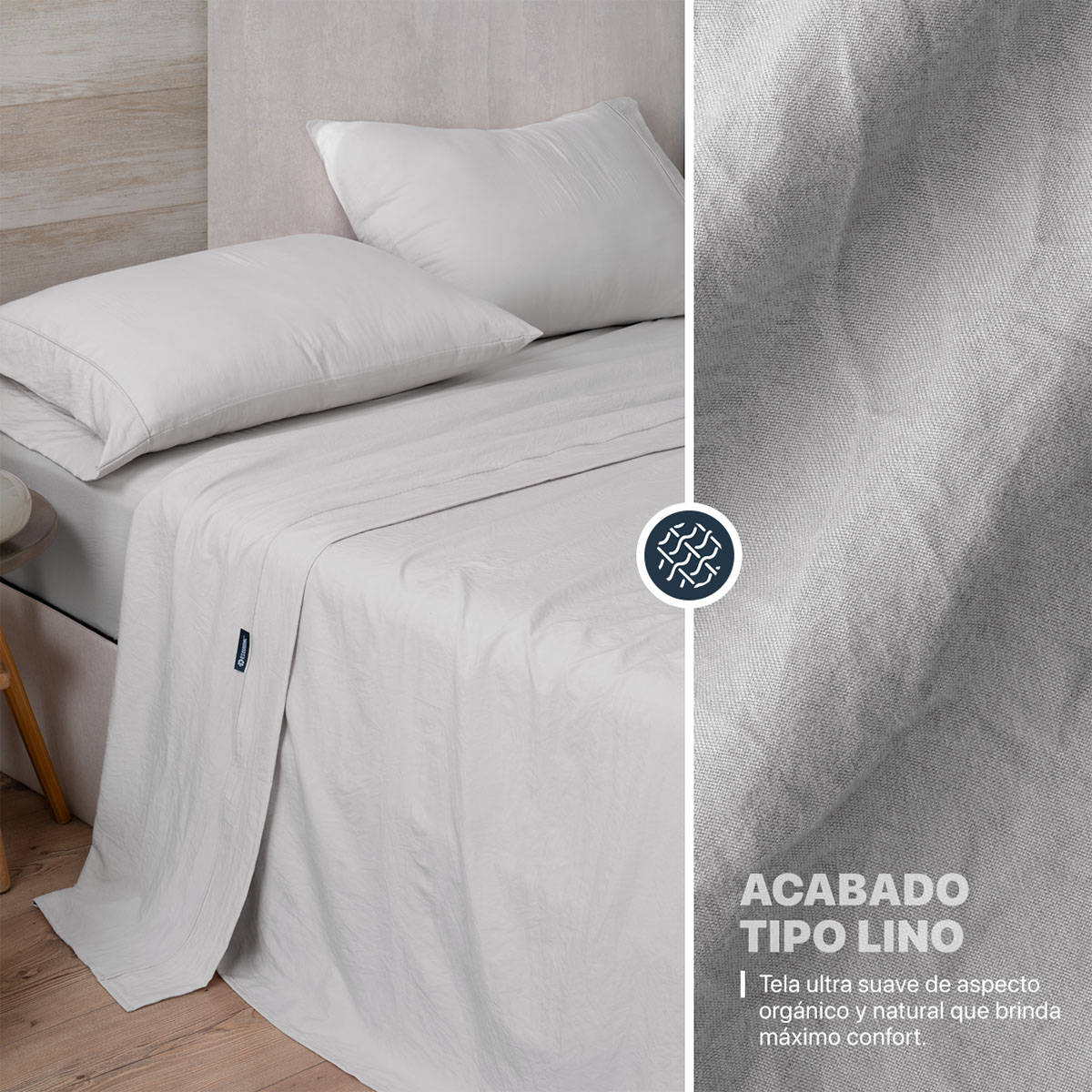 Juego de Sábanas Microfibra Ultra Suave con Acabado Prelavado Queen Size Gris Claro ESQUIMAL.