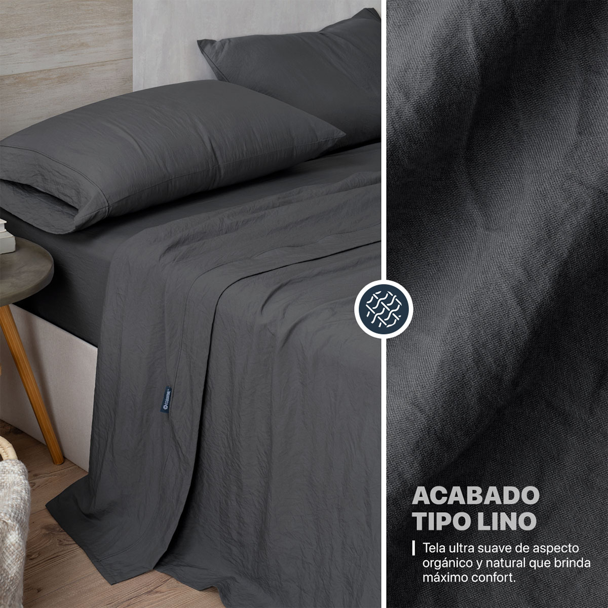Juego de Sábanas Microfibra Ultra Suave con Acabado Prelavado Individual Negro ESQUIMAL.