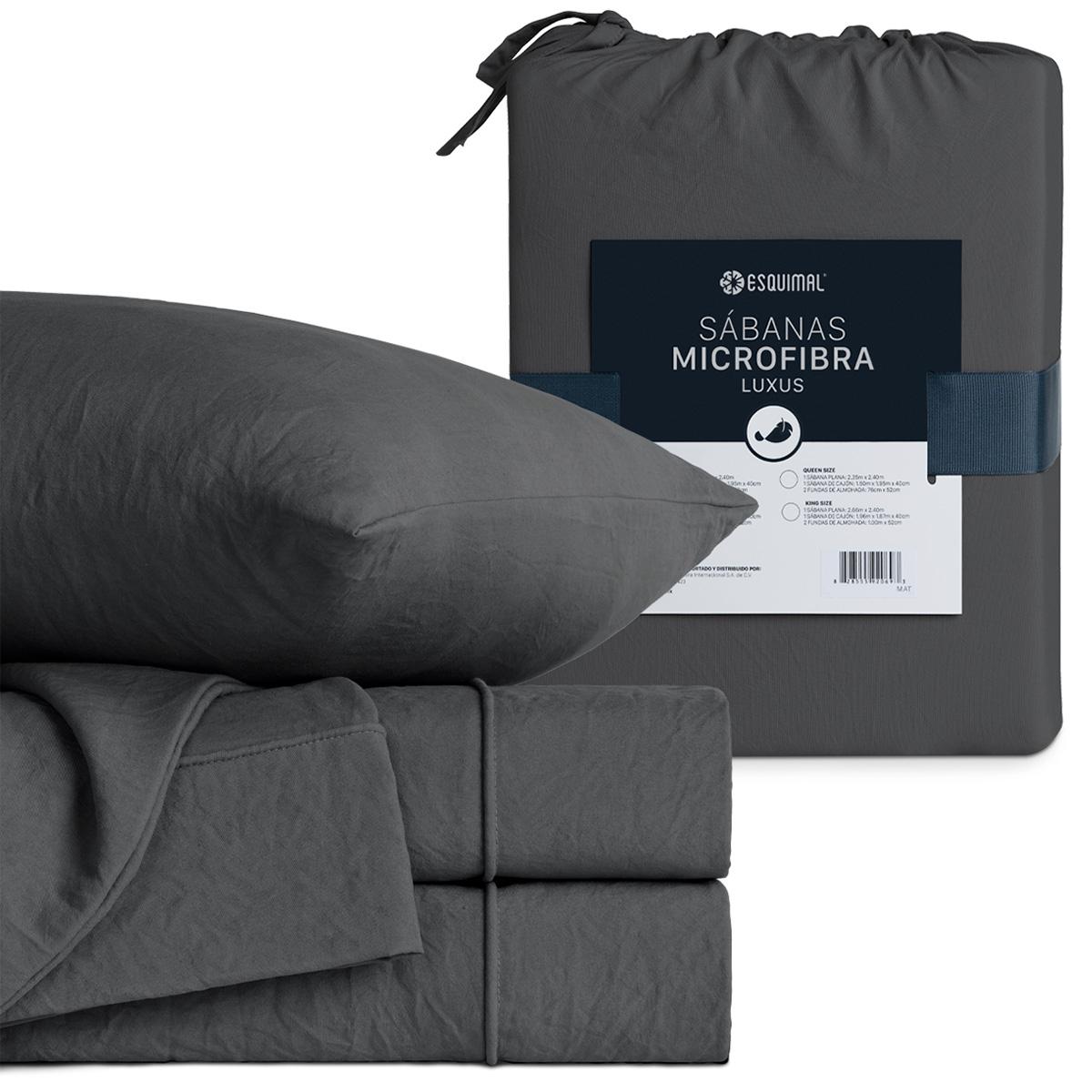 Juego de Sábanas Microfibra Ultra Suave con Acabado Prelavado Individual Negro ESQUIMAL.