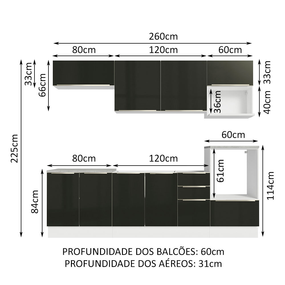 Cocina Integral Completa Modular Madesa Lux 260cm BN 07.