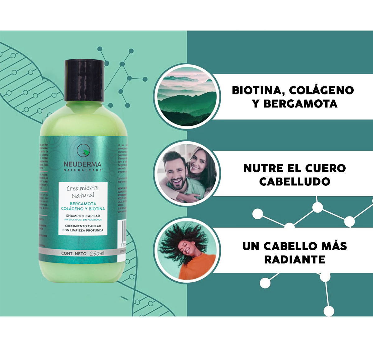 Shampoo de Biotina, Bergamota y Colágeno 250 ml 