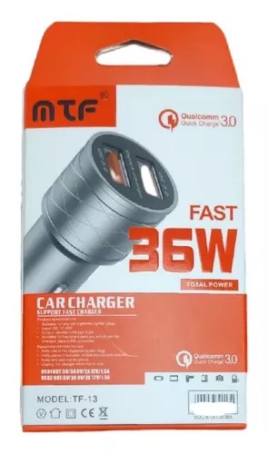 Turbo Cargador De Auto Mtf 36w Carga Rápida Con 2 Salidas.