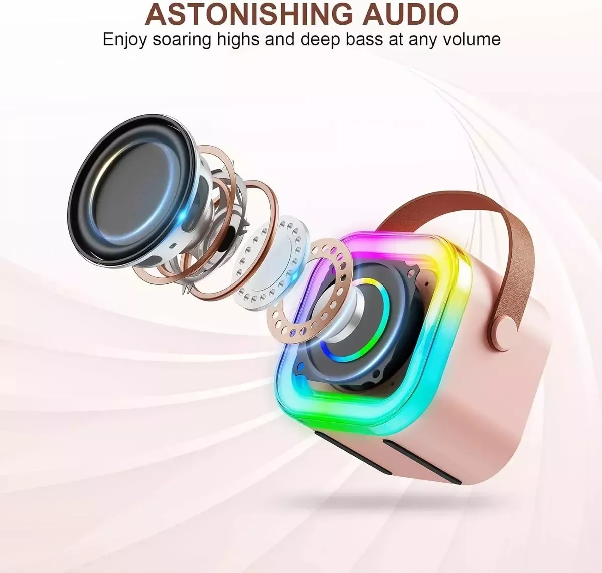 Mini Bocina Karaoke con Bluetooth y Micrófono Inalámbrico (Beige)