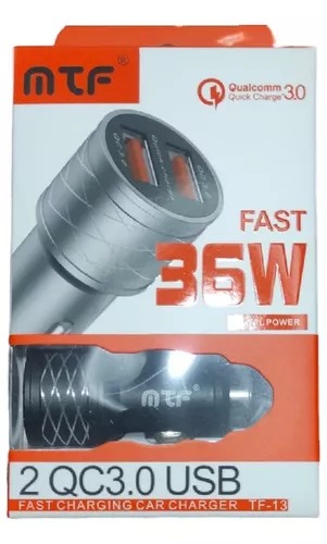 Turbo Cargador De Auto Mtf 36w Carga Rápida Con 2 Salidas.