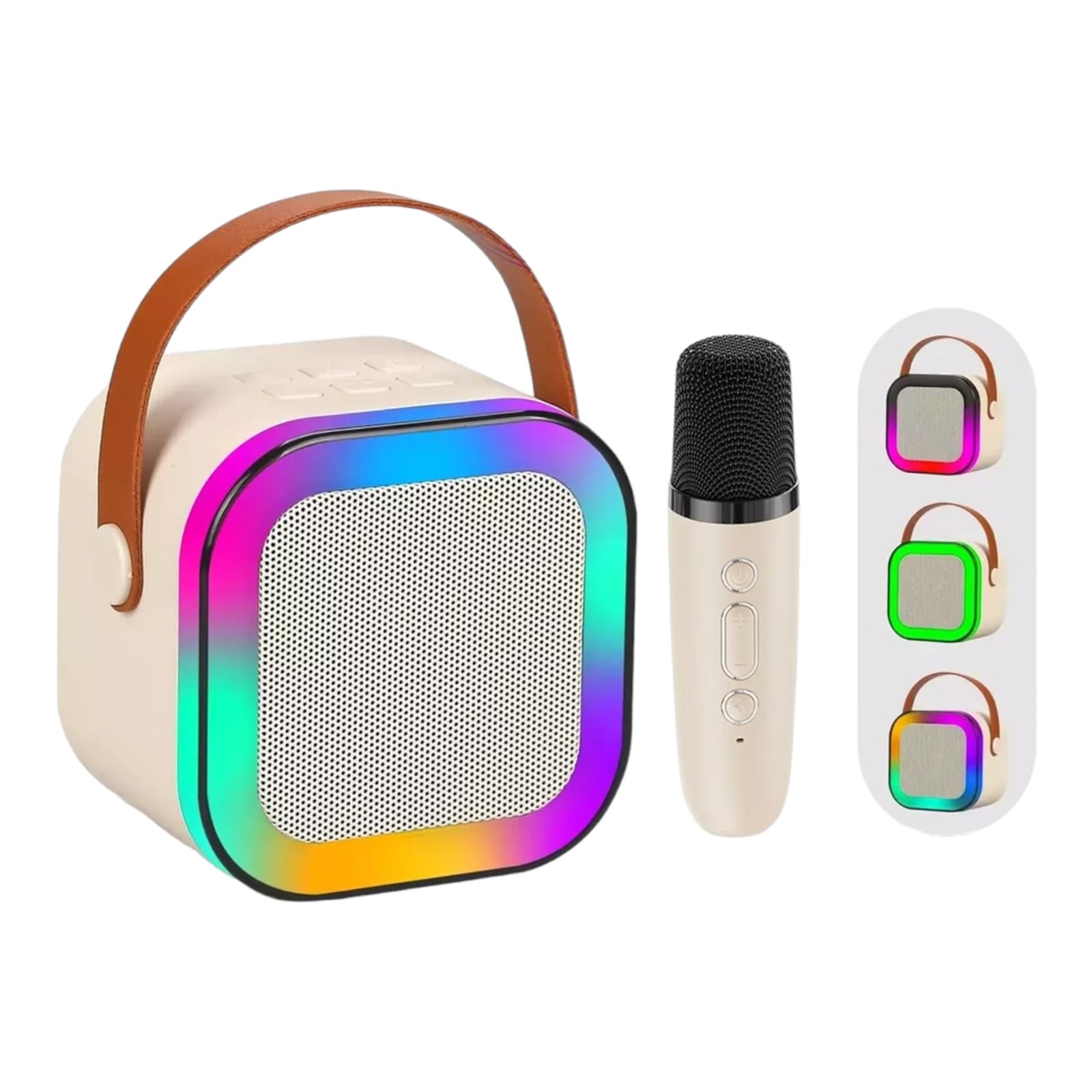 Mini Bocina Karaoke con Bluetooth y Micrófono Inalámbrico (Beige)