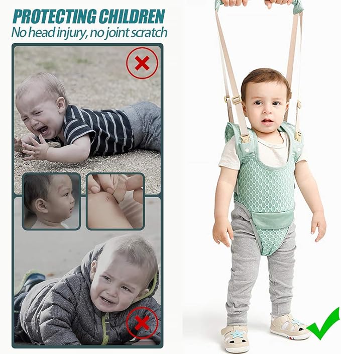 Arnés para Caminar Bebés 3 en 1 Arnes de Seguridad para Niños Infantil Halter Cinturón Anticaída Ajustable con Entrepierna Desmontable&Babero /Portátil Caminador para Bebés Levántate y Caminar Learning Helper Seguridad Funcional de 7 a 24 Meses (Azul).
