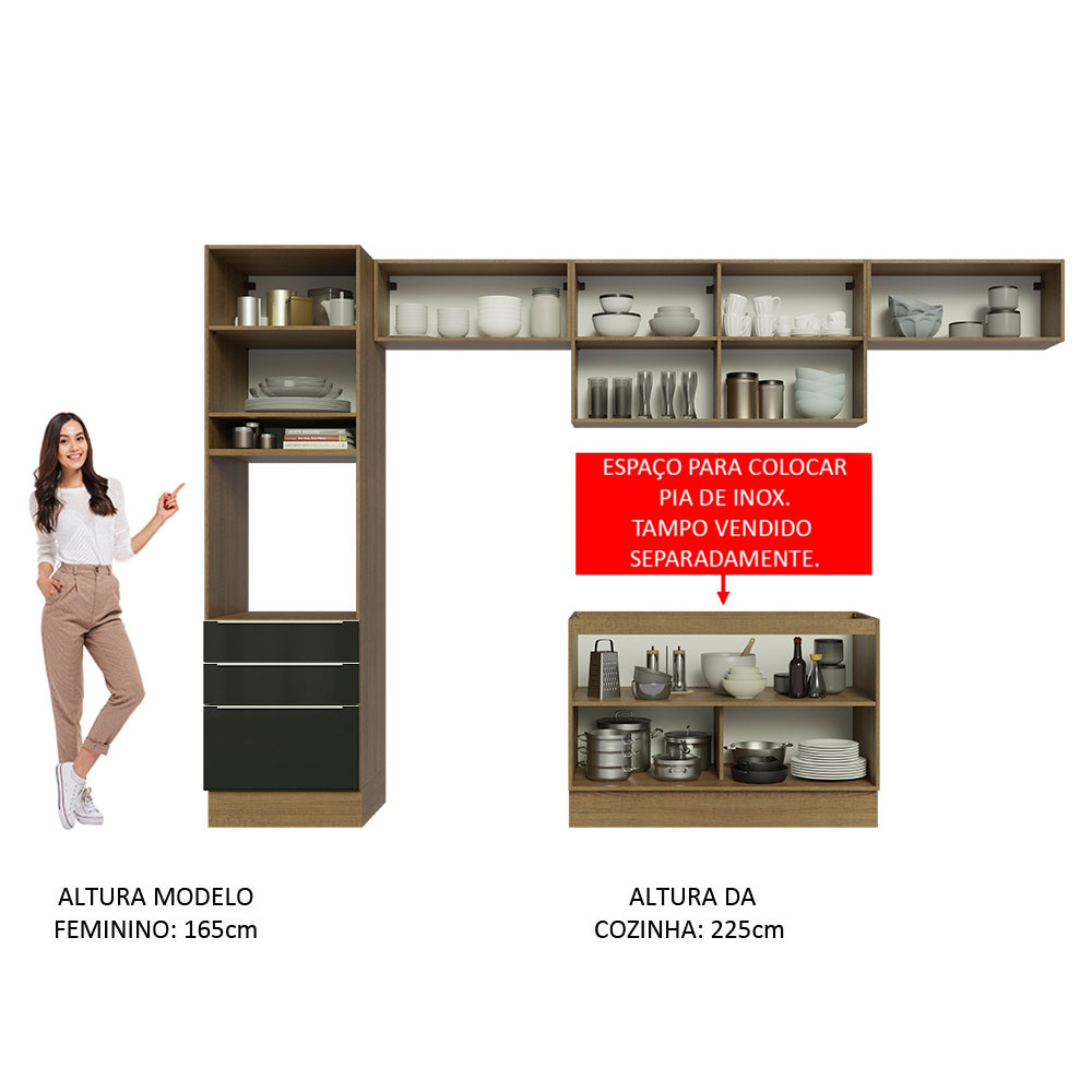 Madesa Cocina Integral 340cm Lux Marrón/Negro 01.