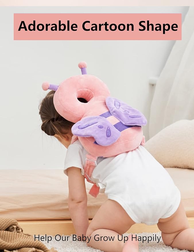 JunNeng Mochila con cojín de protección para la Cabeza del bebé, Mariposa