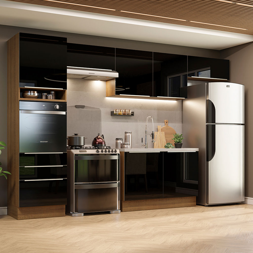 Madesa Cocina Integral 340cm Lux Marrón/Negro 01.