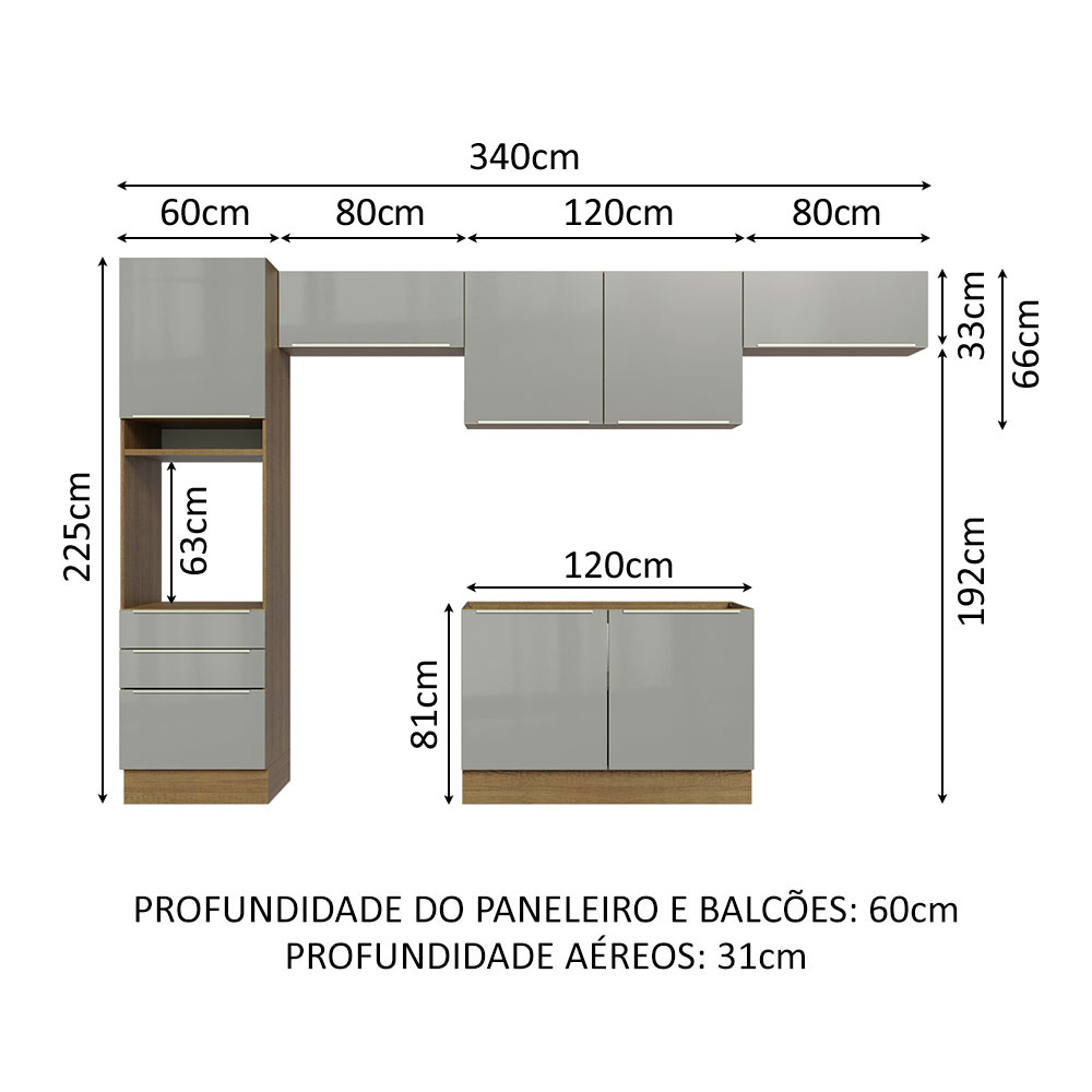 Cocina Integral Completa Modular Madesa Lux 340cm MG 01.