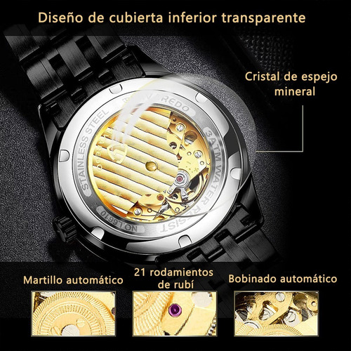 Reloj Automático Esqueleto Acero Inoxidab Impermeable Hombre