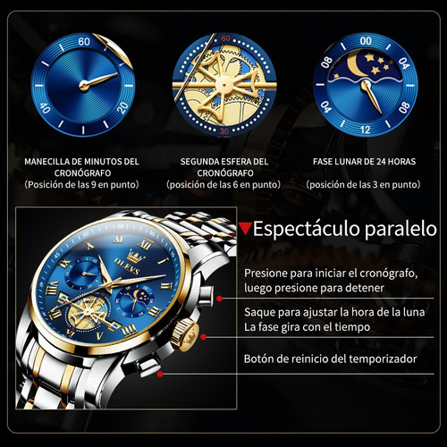 Reloj De Cuarzo Para Hombre Cronógrafo Tourbillon Luminoso