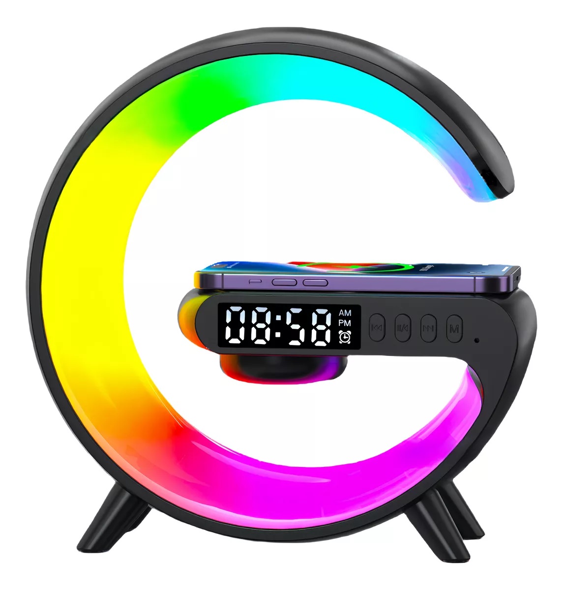 Lámpara de Mesa con Cargador Inalámbrico y Bocina Bluetooth (Negro)