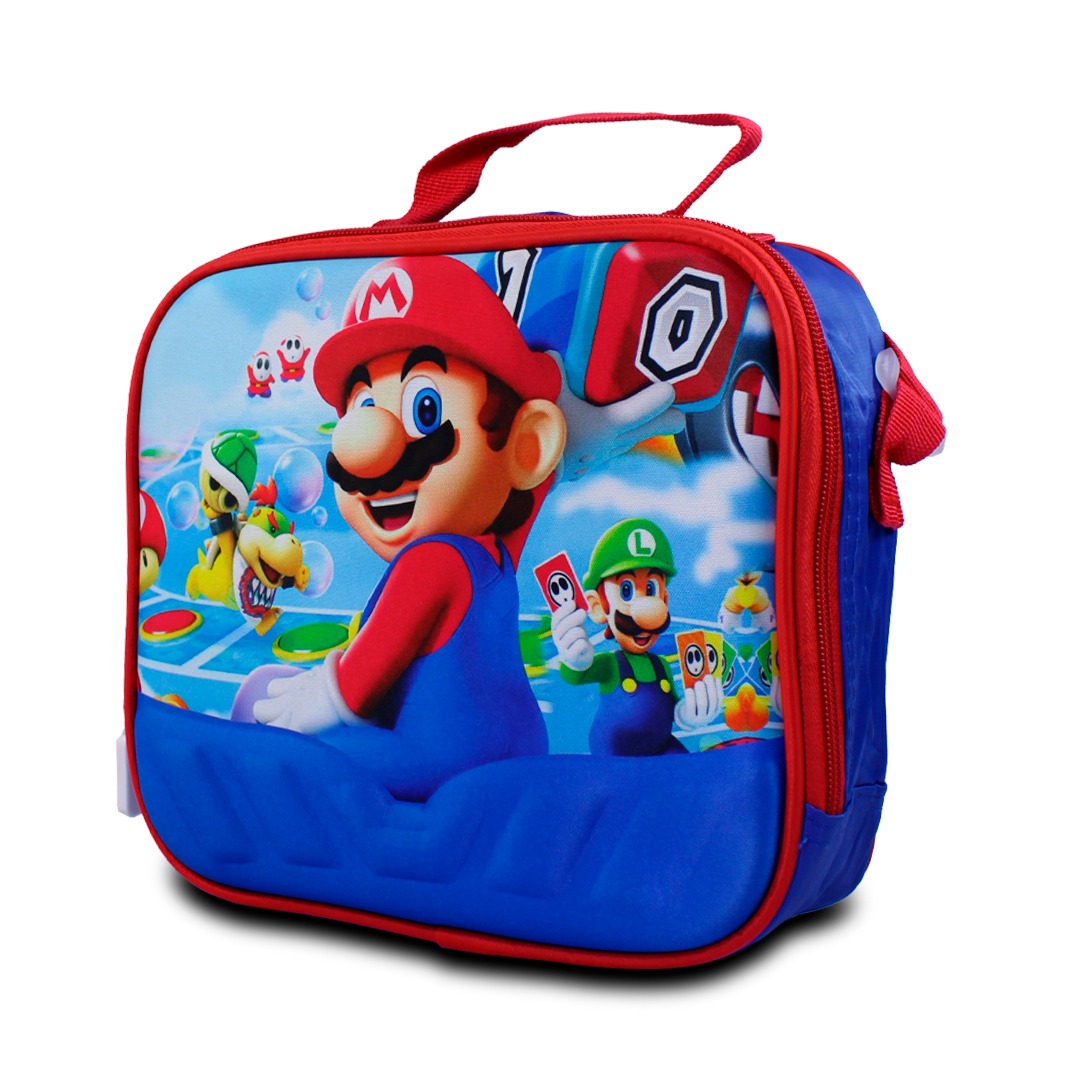 Kit Escolar Mochila Lonchera Y Lapicera De Mario Bross Azul Para Niños.