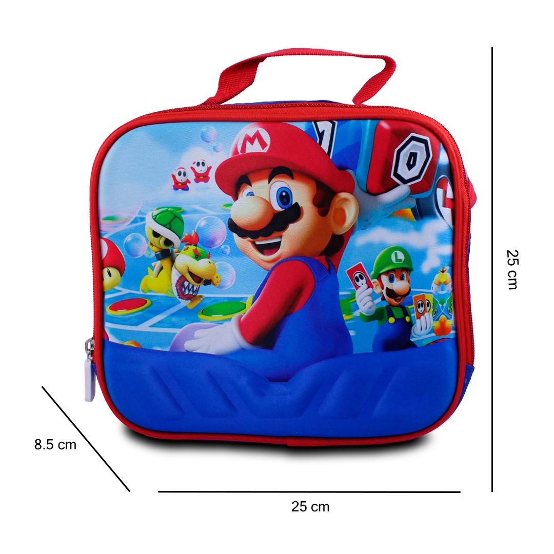 Kit Escolar Mochila Lonchera Y Lapicera De Mario Bross Azul Para Niños.