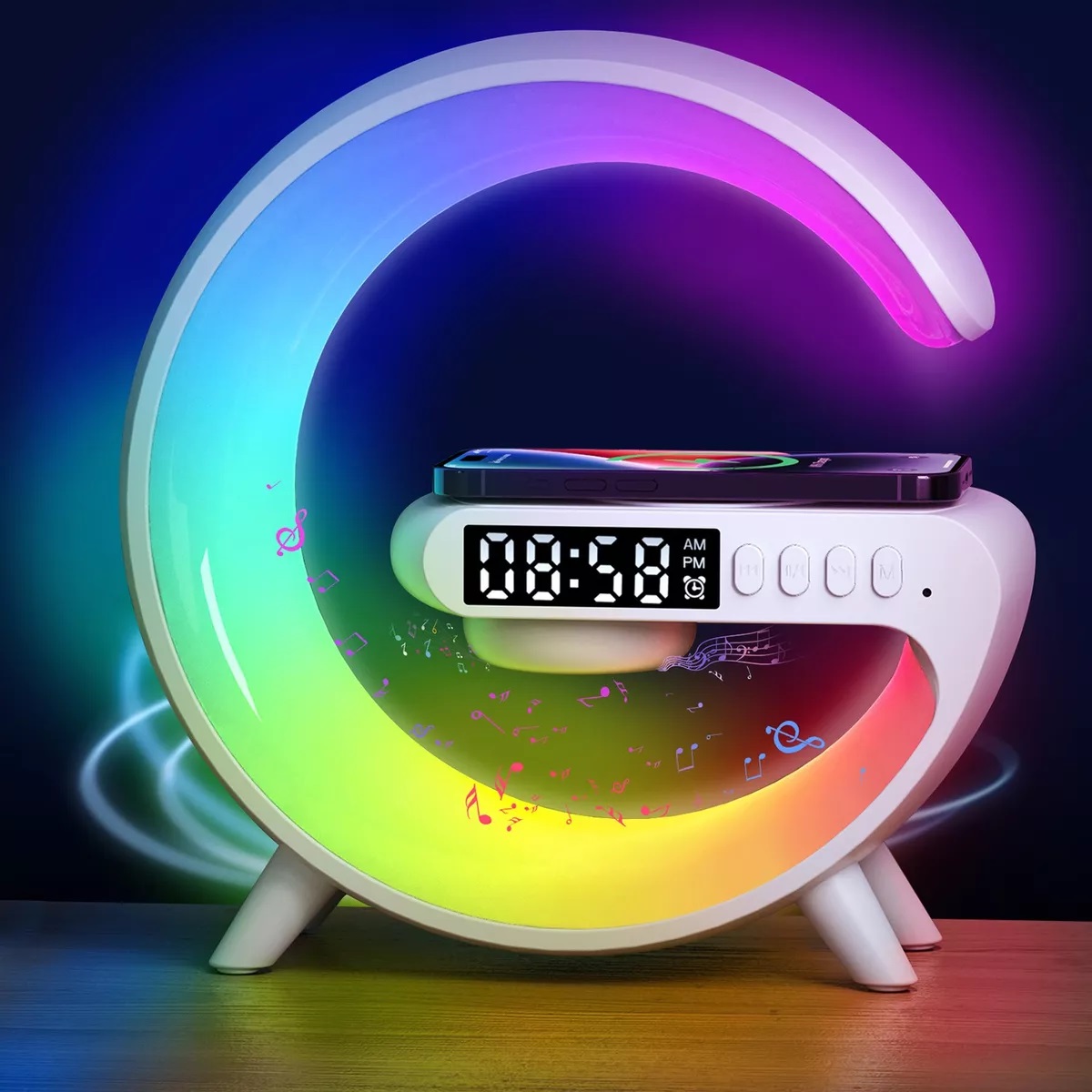 Lámpara de Mesa con Cargador Inalámbrico y Bocina Bluetooth (Negro)