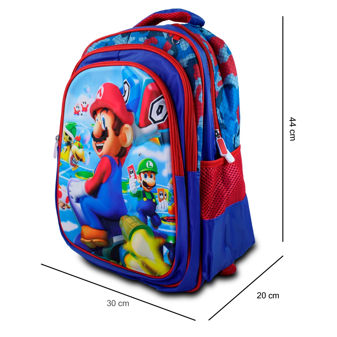 Kit Escolar Mochila Lonchera Y Lapicera De Mario Bross Azul Para Niños.