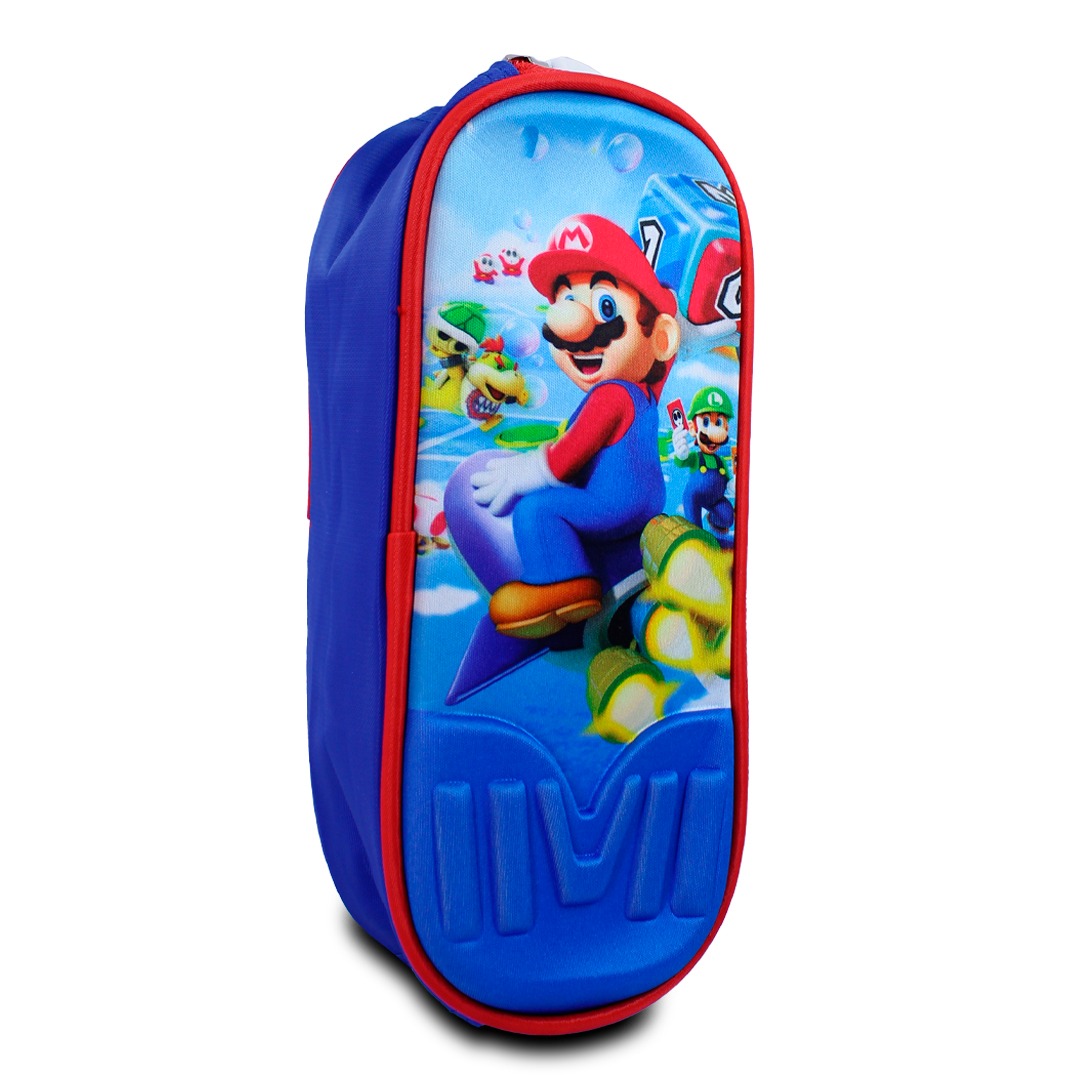 Kit Escolar Mochila Lonchera Y Lapicera De Mario Bross Azul Para Niños.