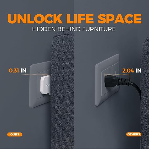 TESSAN Extension Electrica Enchufe Plano con Protector de sobretensión, Regleta Multicontacto Conector con 4 Salidas CA y 3 USB(1 USB C), Extensión Plana 1.5M para Hogar Oficina Dorm Travel Essentials