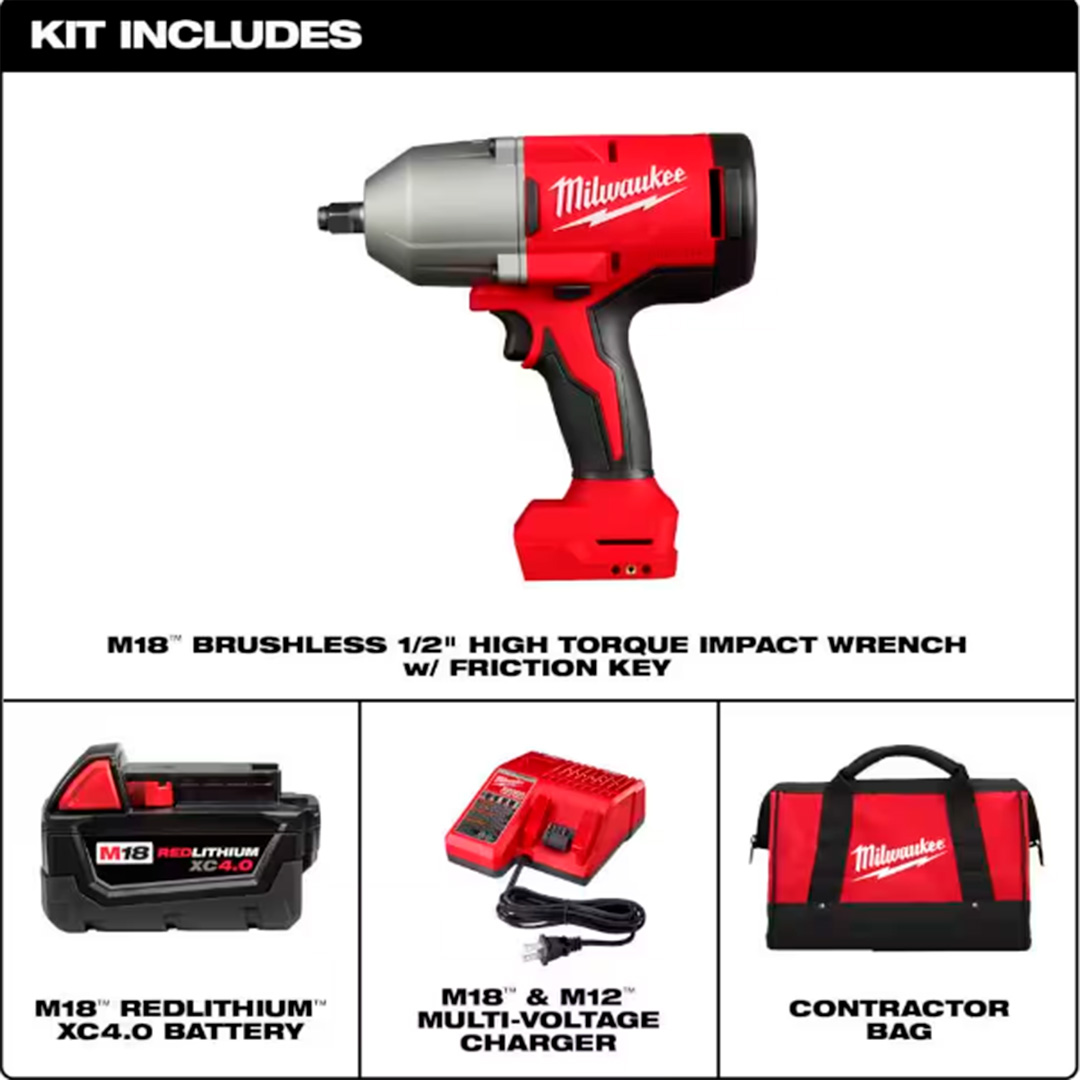 Llave De Impacto Milwaukee 1/2 Batería + Dados + Cargador 800 ft-lbs Par Alto