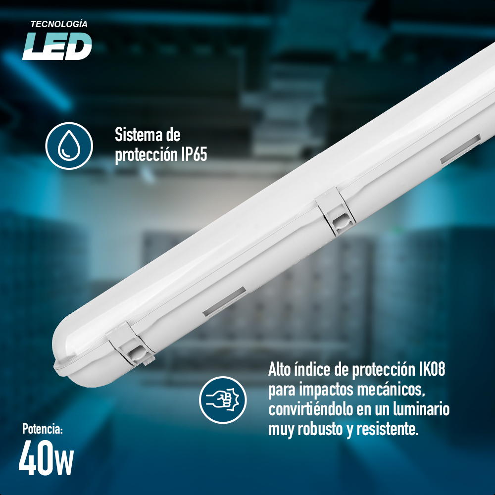 Luminario Led con Gabinete Integrado 40W Luz Neutra, A prueba de humedad IP65 120 cm Largo