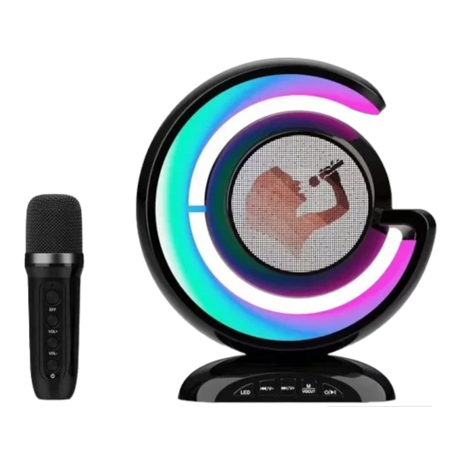 Bocina Karaoke Inalámbrica con Lámpara y Micrófono (Negro)